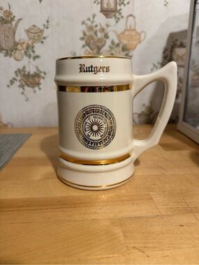 Vintage Rutgers Cream and Gold Ceramic Beer Stein